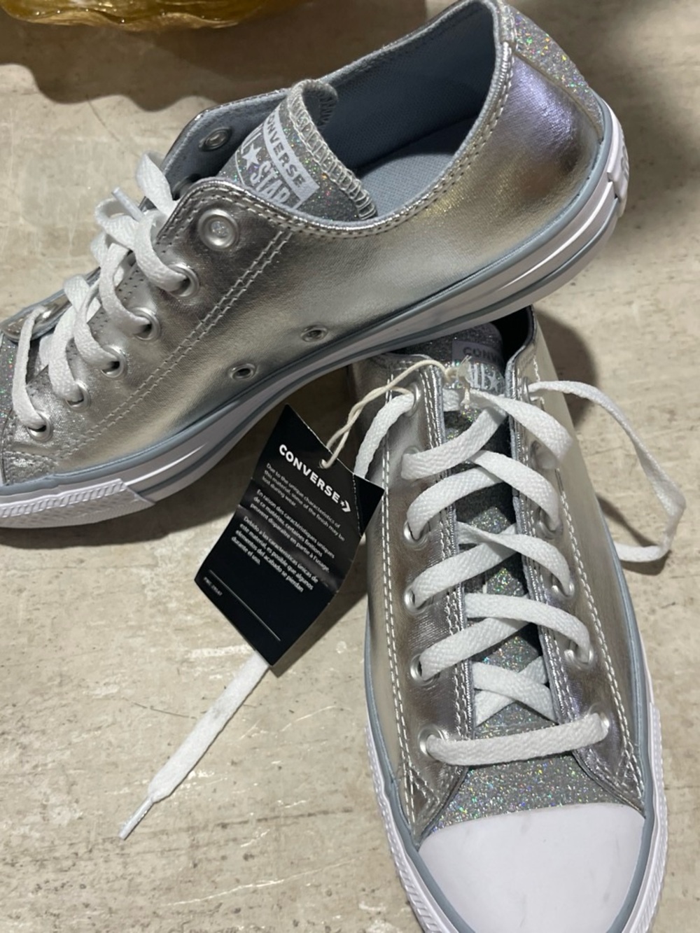 Converse Silver Metallic Low-Top Sneakers with Glitter Tongue